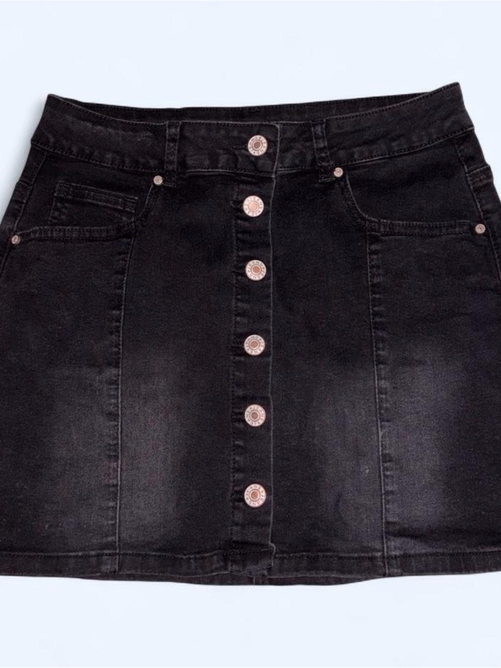 Black Button-Front Denim Skirt - Unbranded